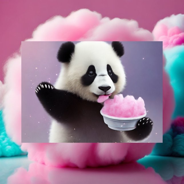 Cartão Postal Bebê, Panda fofa comendo algodão doce, Cartão-post (Criador carregado)