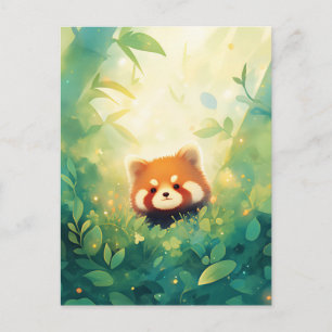 Cartão Postal Bebê Panda Vermelho Fofo na Floresta Ensolarada
