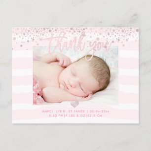Cartão Postal Bebê PixDezines Obrigado/Confetti Rosa Blush