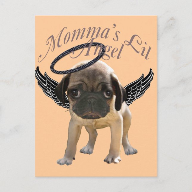Cartão Postal Bebê Pug Anjo (Frente)