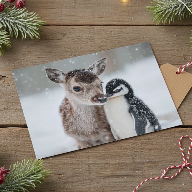 Cartão Postal Bebê Reindeer e Pinguim Feriado de Natal (Criador carregado)