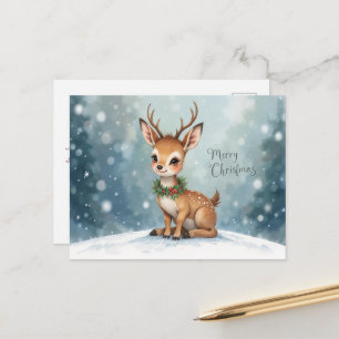 Cartão Postal Bebê Rena Fofo Natal Neve Inverno Magia