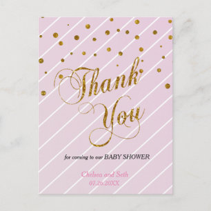 Cartão Postal Bebê rosa doce e Dourado Confetti - Obrigado