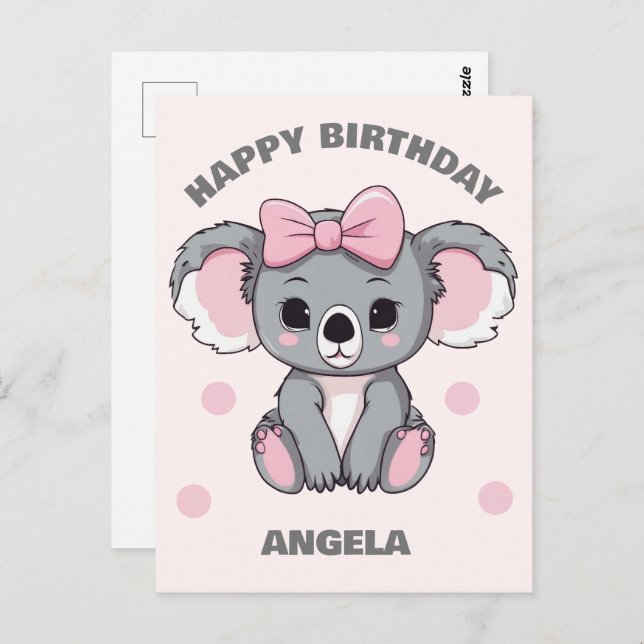 Cartão Postal Bebê Rosa Koala Bear (Frente/Verso)