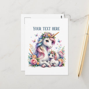 Cartão Postal Bebê unicórnio da mamãe fofa adicione texto