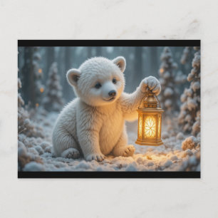 Cartão Postal Bebê Urso Polar com Lanterna Mágico Inverno