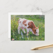 Bebê Vaca Fofo em Campo de Flores, Estilo Claude M