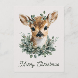 Cartão Postal Bebê Veado Fofo Feliz Natal – Fawn Aquarela