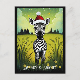 Cartão Postal Bebê Zebra Flor Papais noeis Animais Natal