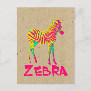 Cartão Postal Bebê Zebra Selvagem Psicodélica em Verde Amarelo R