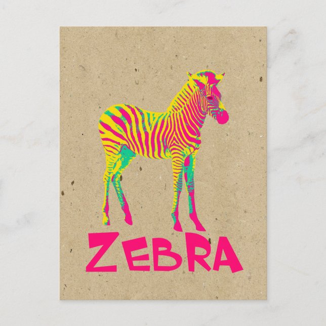 Cartão Postal Bebê Zebra Selvagem Psicodélica em Verde Amarelo R (Frente)