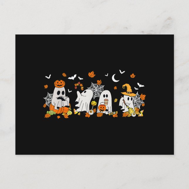 Cartão Postal Bebendo Fantasma Bonito Café Halloween Queda Ghost (Frente)