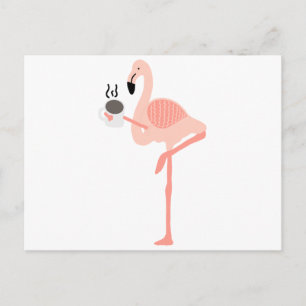 Cartão Postal Bebendo Flamingo Rosa Engraçado Café