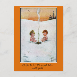 Cartão Postal Bebês bonitinhos na neve, "vida simples"