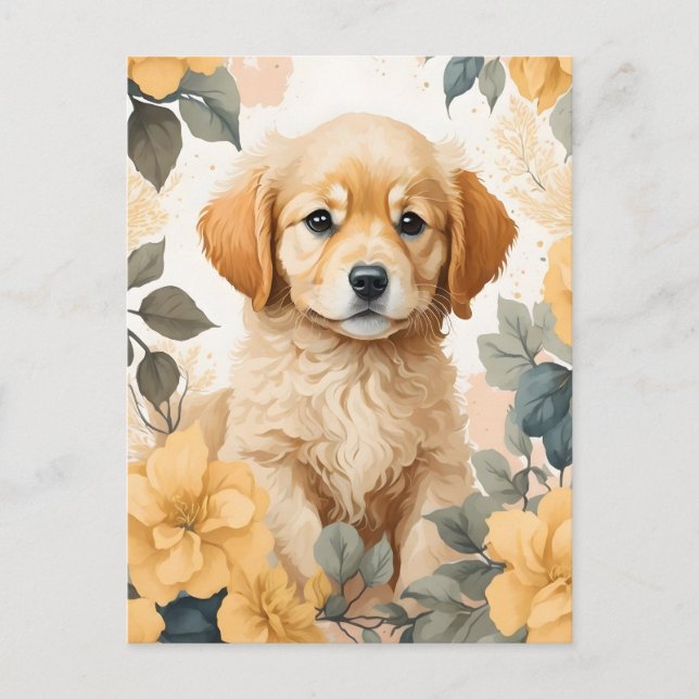 Cartão Postal Bebês-Cons | Ouro Retriever Puppy (Frente)