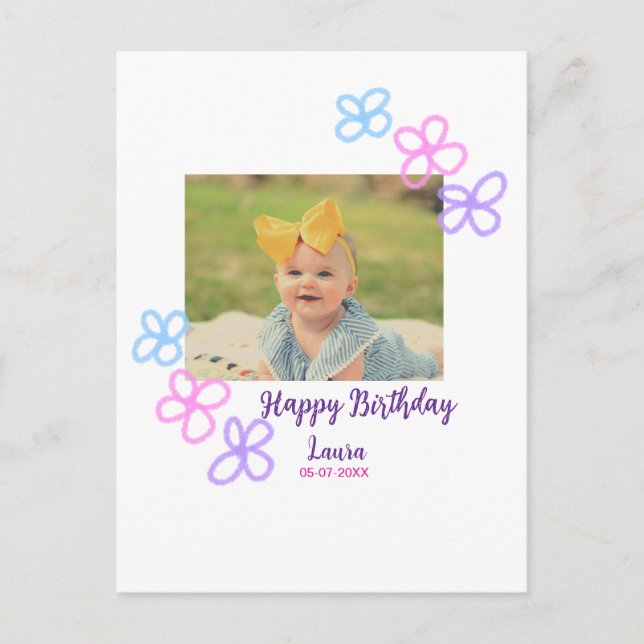 Cartão Postal Bebês crianças 1º aniversário adicionar nome data  (Frente)