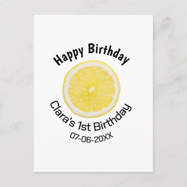 Cartão Postal Bebês crianças 1º aniversário fatia de limão adici (Frente)