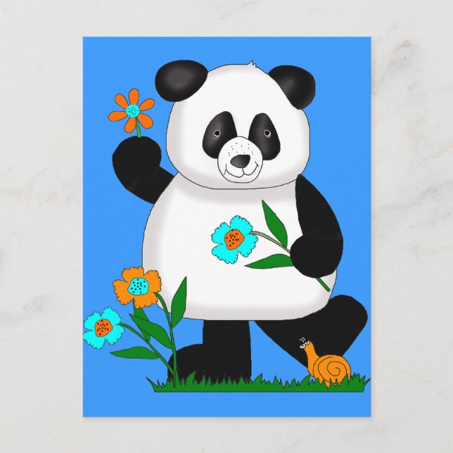 Cartão Postal Bebês Crianças Panda Com Flores 2 (Frente)