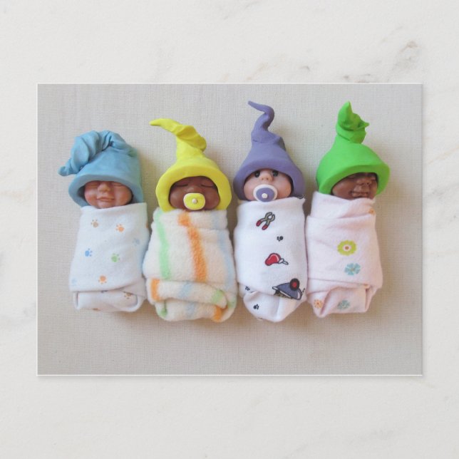 Cartão Postal Bebês de argila dormindo: Escultura de Clay Polimé (Frente)