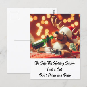 Cartão Postal Bebida Reindeer Natal Não Beba nem dirija