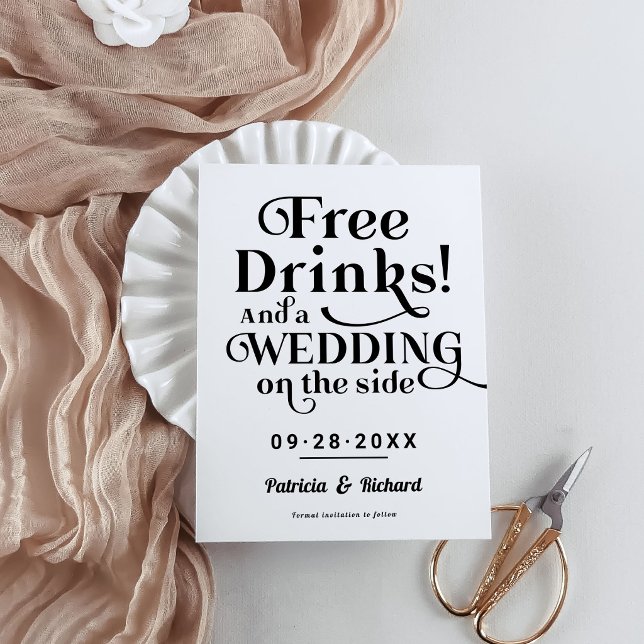 Cartão Postal Bebidas Grátis Casual Casual Casual Salve A Data (Criador carregado)