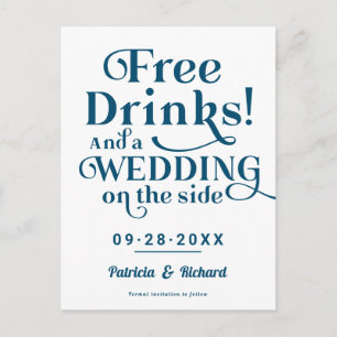 Cartão Postal Bebidas Grátis Divertido Casamento Informal Salvar