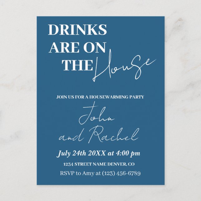 Cartão Postal Bebidas na festa de casa, azuis (Frente)