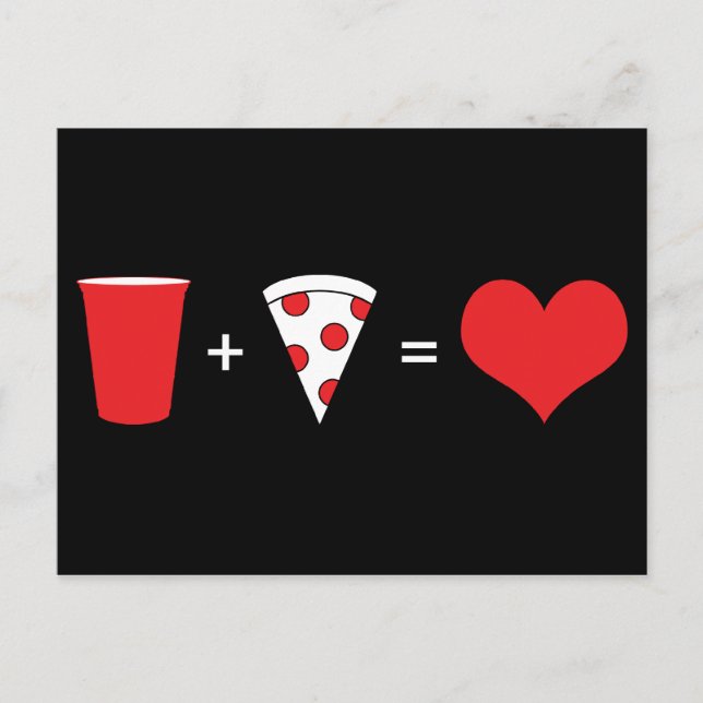 Cartão Postal bebidas + pizza = amor (Frente)