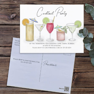 Cartão Postal Bebidas Simples de Coquetel com Aquarela Caprichos