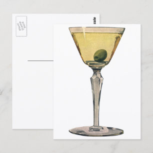 Cartão Postal Bebidas Vintage, Cocktail de azeitona Martini