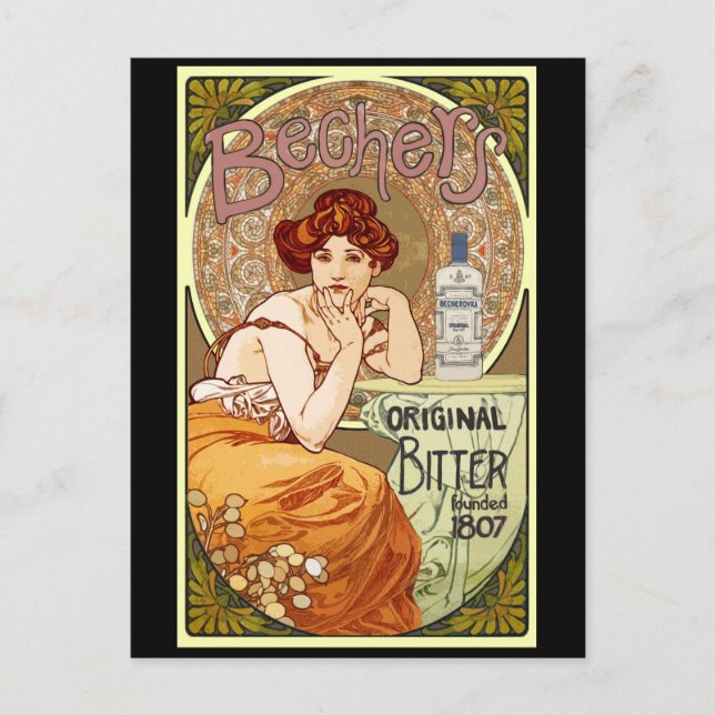 Cartão Postal Bechers Bitter - Alfons Mucha Art Nouveau (Frente)