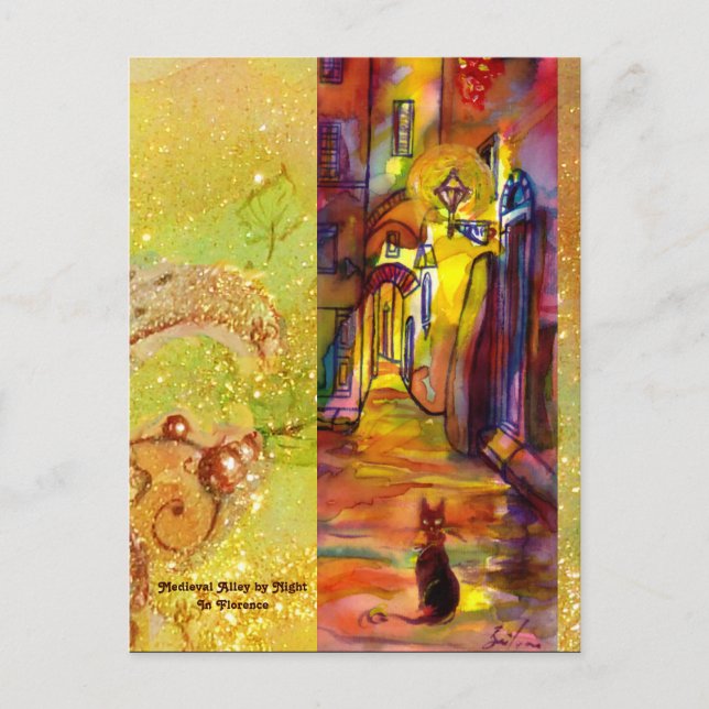 CARTÃO POSTAL BECO MEDIEVAL À NOITE EM FLORENÇA (Frente)