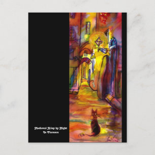 Cartão Postal BECO MEDIEVAL À NOITE EM FLORENÇA preto