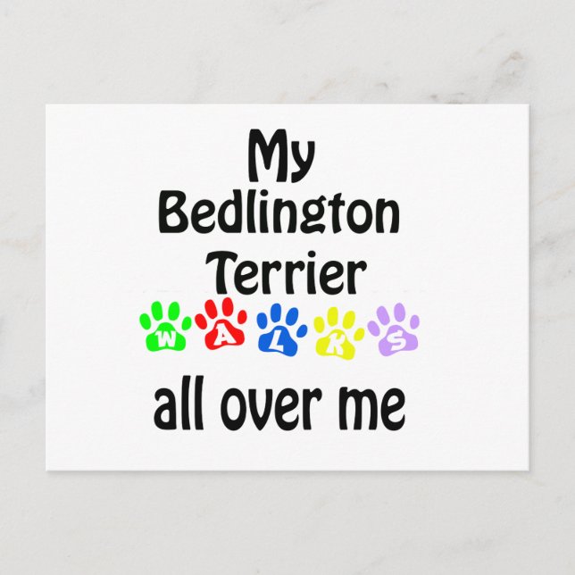 Cartão Postal Bedlington Terrier Walks Design (Frente)