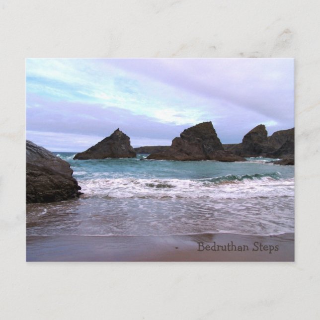 Cartão Postal Bedruthan Steps Carnewas Cornwall Inglaterra (Frente)