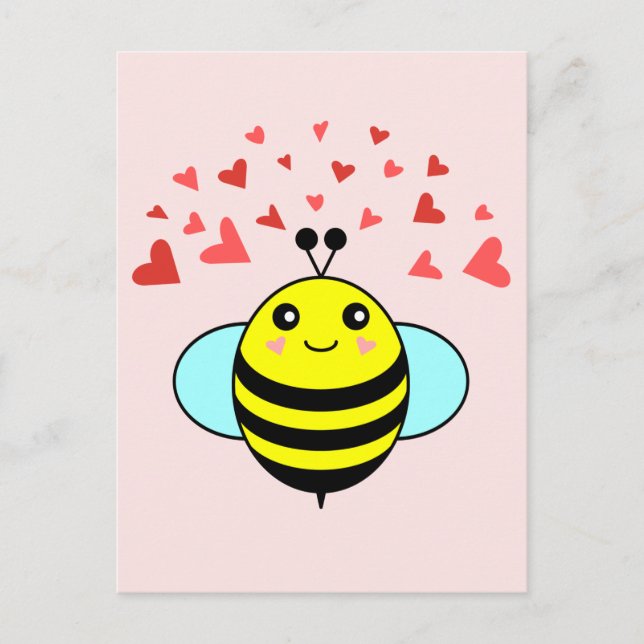 Cartão Postal Bee Happy Love Heart (Frente)