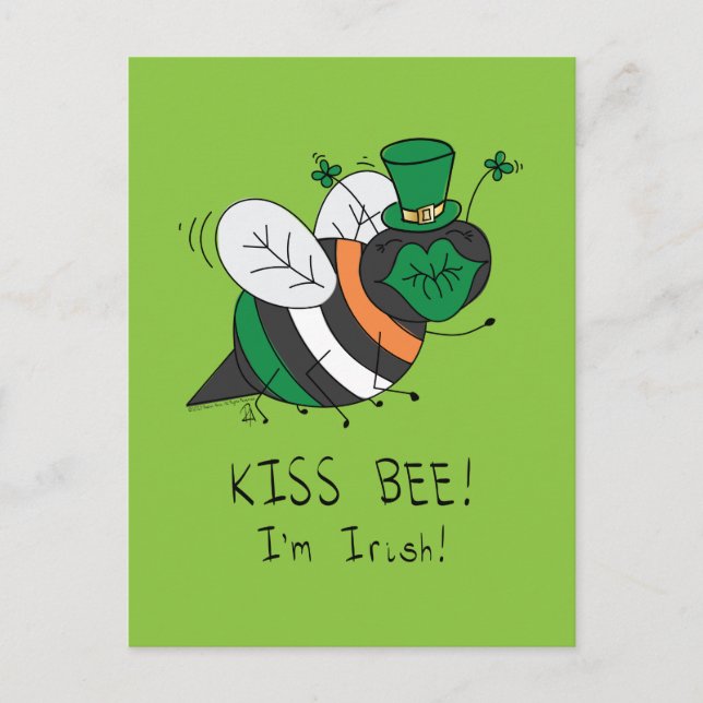 Cartão Postal Bee Irish Engraçado Rua. Dia de Patrick (Frente)