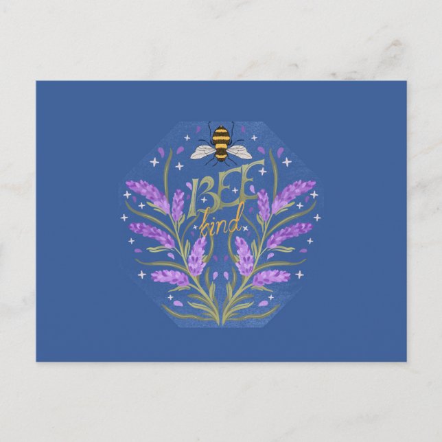 Cartão Postal Bee Kind Floral Design - Mensagem Motivacional (Frente)