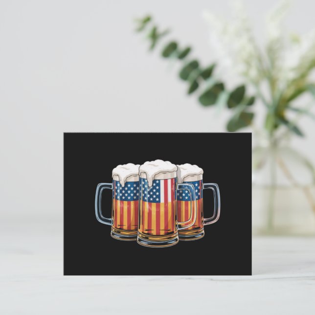 Cartão Postal Beer American Flag 4 de julho Merica Bebendo EUA (Em pé/Frente)