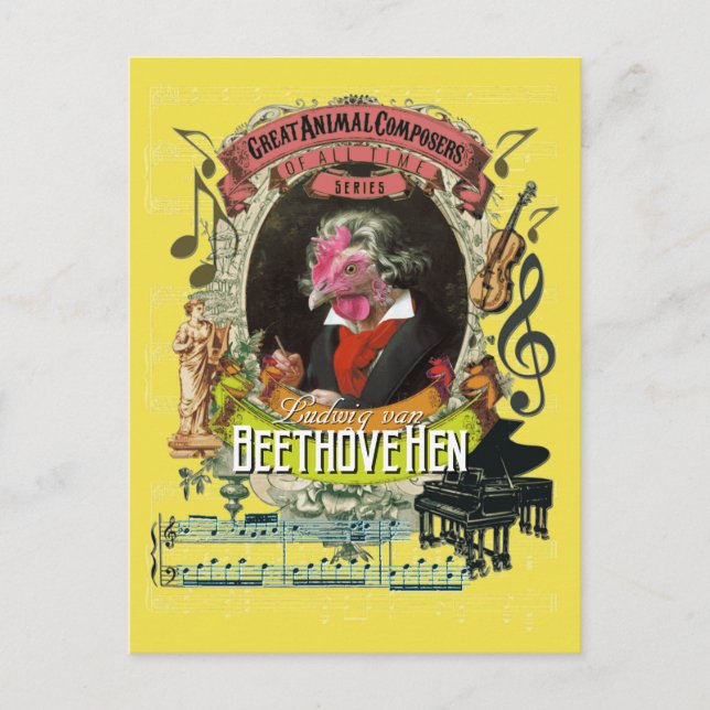 Cartão Postal Beethovehen Funny Hen Compositor Animal Beethoven (Frente)