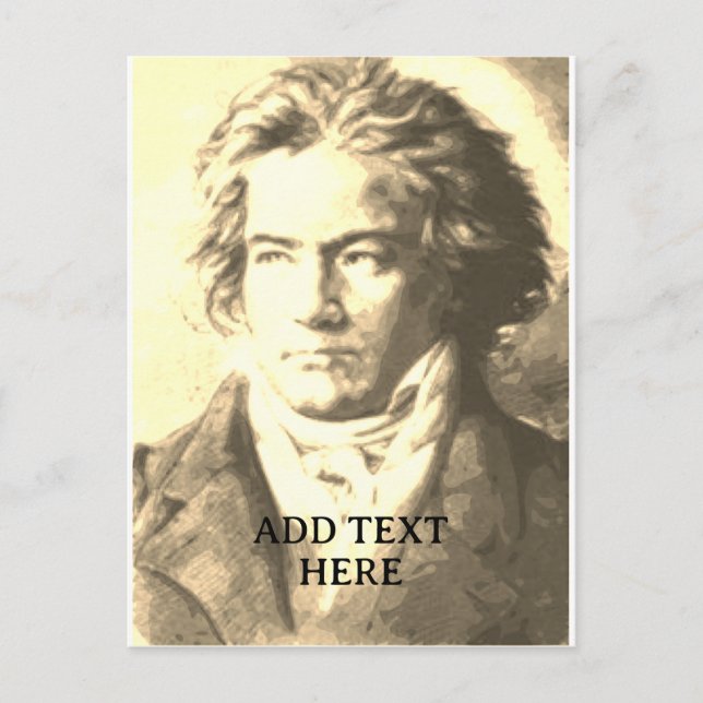 Cartão Postal Beethoven em Sépia com Texto Personalizado (Frente)