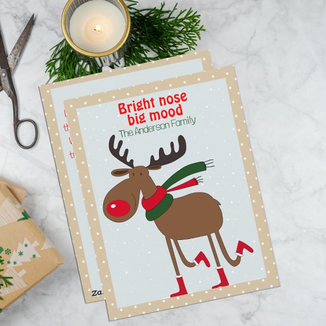 Cartão postal bege retrô de Natal com renas fofas (Criador carregado)