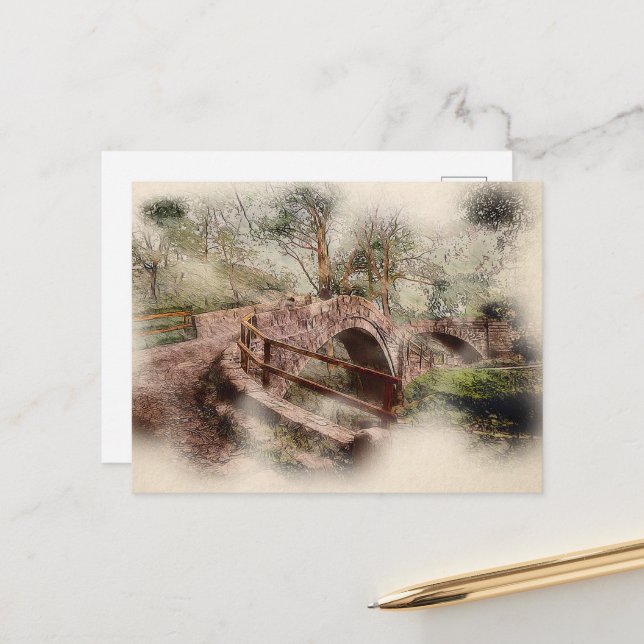 Cartão Postal Beggars Bridge, Glaisdale - Watercolour Art (Frente/Verso In Situ)