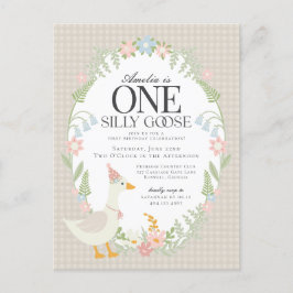 Cartão Postal Beige Bobo Goose Floral Gingham Primeiro Aniversár