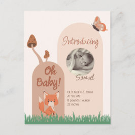 Cartão Postal Beige Forest Themed Fox Baby Stats
