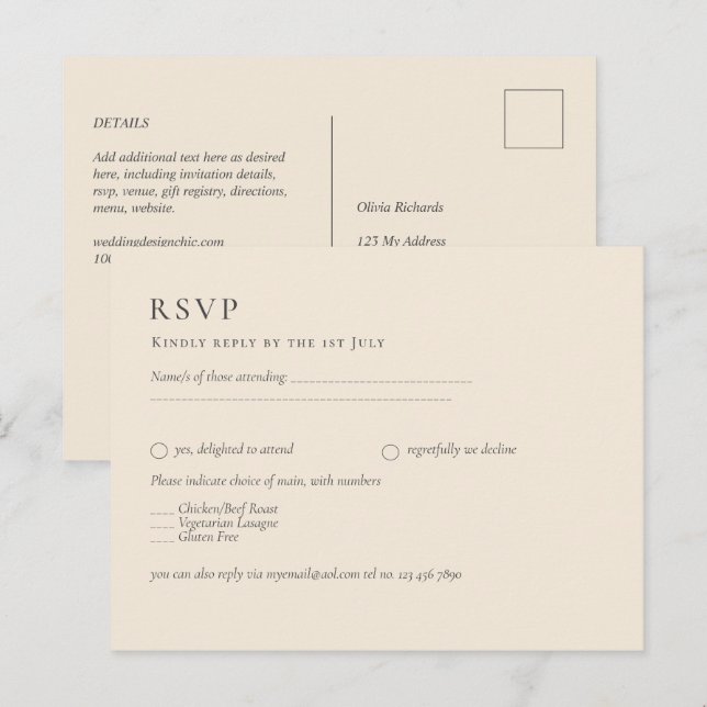 Cartão Postal BEIGE Leve Casamento Monocromático (Frente/Verso)