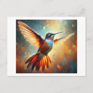Cartão Postal Beija-flor Colorido em Voo,