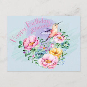 Cartão Postal Beija-flor Feliz Aniversário