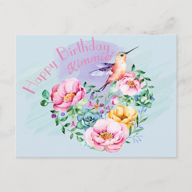 Cartão Postal Beija-flor Feliz Aniversário (Frente)