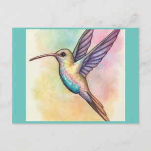 Cartão Postal Beija-flor fofo em tons pastel